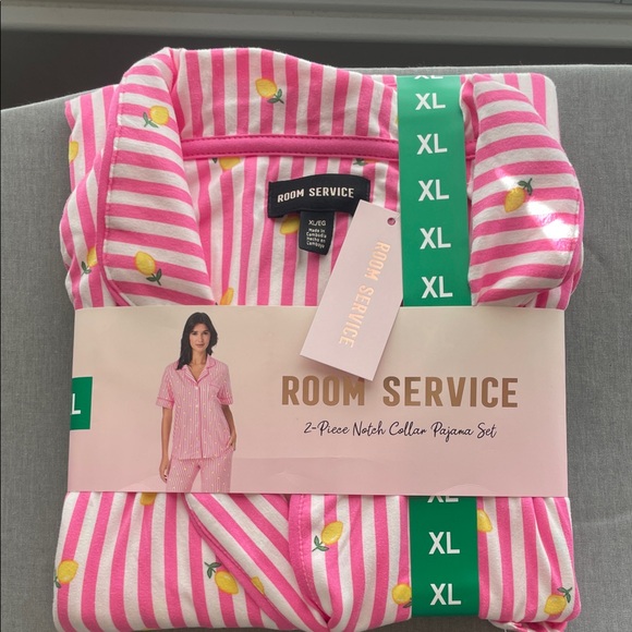 Room Service Other - Room Service Short Sleeve Pink Striped Lemon Print Pajama Set Size XL